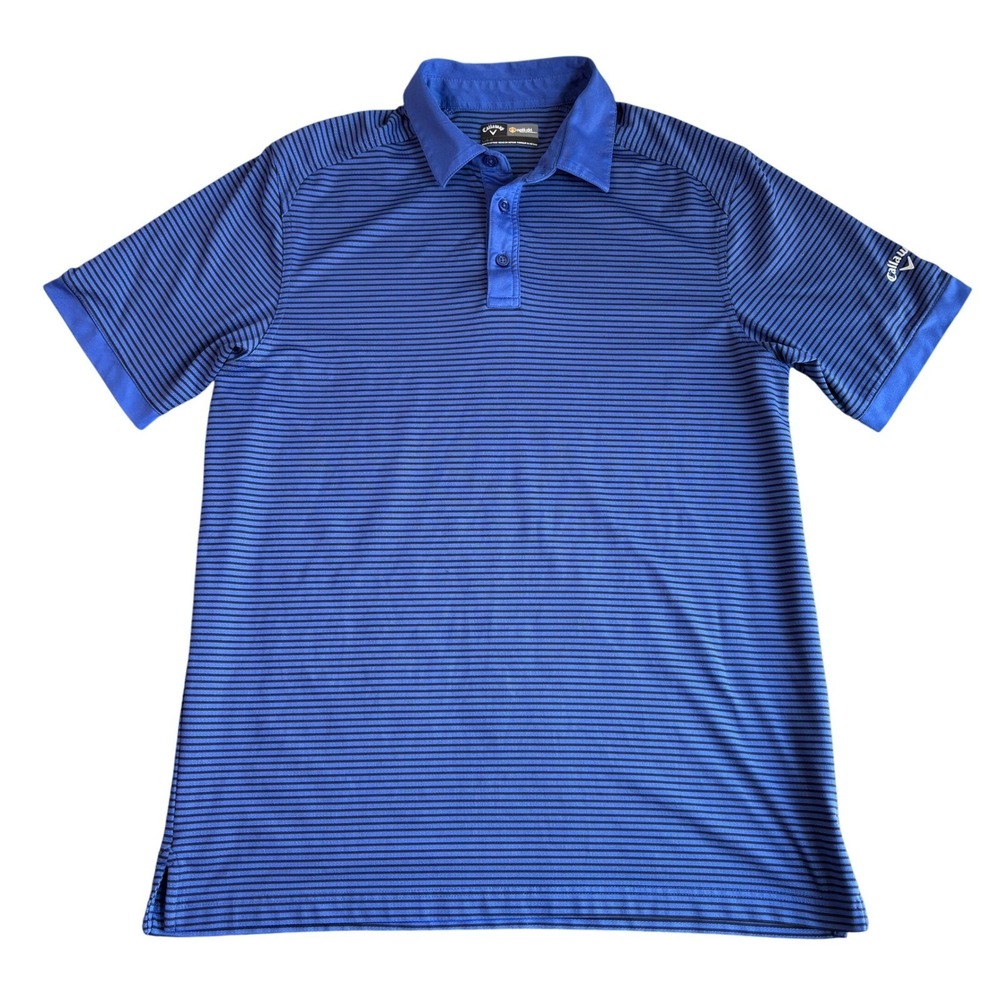 Callaway Golf Polo Shirt Mens Large Blue Striped‎ Athletic Vented Polo